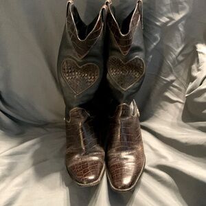 Brighton black & dark brown cowboy boots